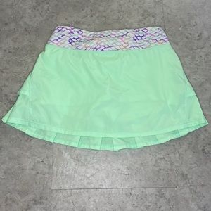 Neon Green girls ivivva skirt with purple and green Diamond printed waistband